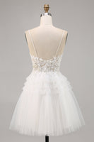 Load image into Gallery viewer, A Line Short White Tulle Homecoming Dress with Appliques