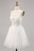 Load image into Gallery viewer, A Line Short White Tulle Homecoming Dress with Appliques