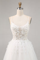 Load image into Gallery viewer, A Line Short White Tulle Homecoming Dress with Appliques