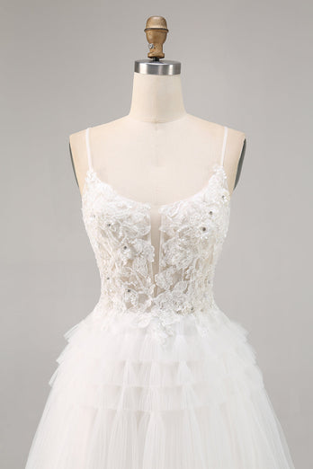 A Line Short White Tulle Homecoming Dress with Appliques