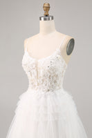 Load image into Gallery viewer, A Line Short White Tulle Homecoming Dress with Appliques