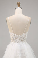 Load image into Gallery viewer, A Line Short White Tulle Homecoming Dress with Appliques