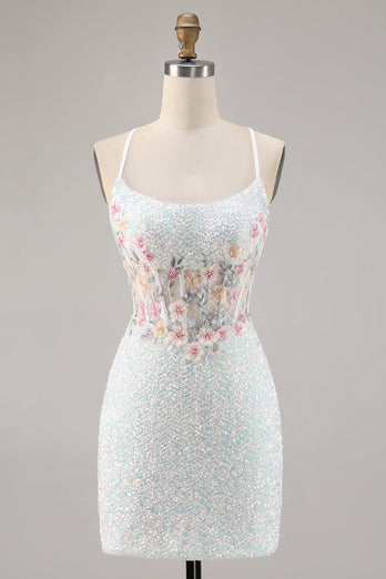 Sparky Short White Corset Floral Tight Homecoming Dress