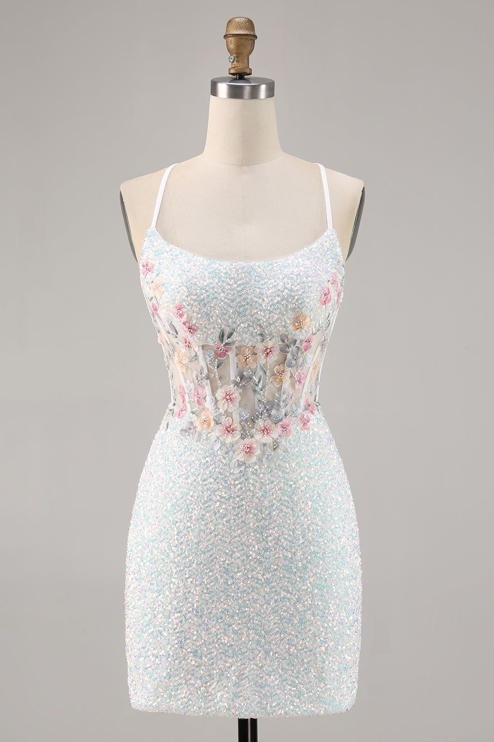 Sparky Short White Corset Floral Tight Homecoming Dress