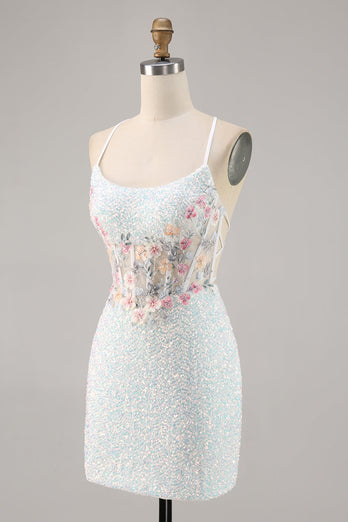 Sparky Short White Corset Floral Tight Homecoming Dress