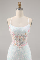 Load image into Gallery viewer, Sparky Short White Corset Floral Tight Homecoming Dress