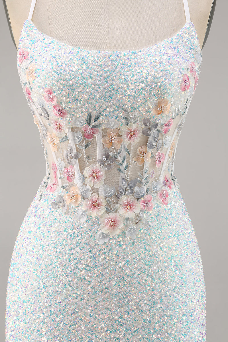 Load image into Gallery viewer, Sparky Short White Corset Floral Tight Homecoming Dress