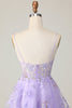 Load image into Gallery viewer, Sparkly Purple Floral A Line Short Homecoming Dress with Lace