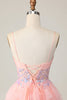 Load image into Gallery viewer, Pink Tulle Short Spaghetti Straps Corset Homecoming Dress with Ruffles
