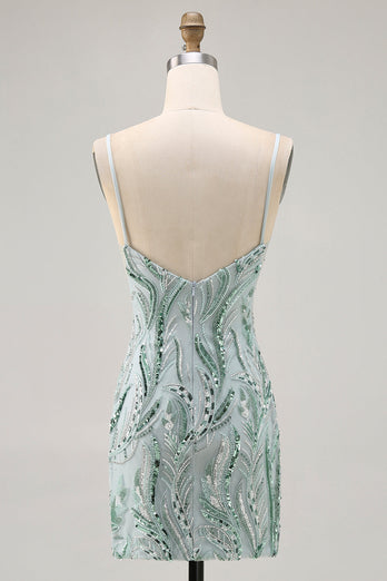 Sparkly Green Beaded Tight Short Homecoming Dress with Sequins