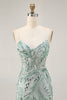 Load image into Gallery viewer, Sparkly Green Spaghetti Straps Short Corset Homecoming Dress with Sequins