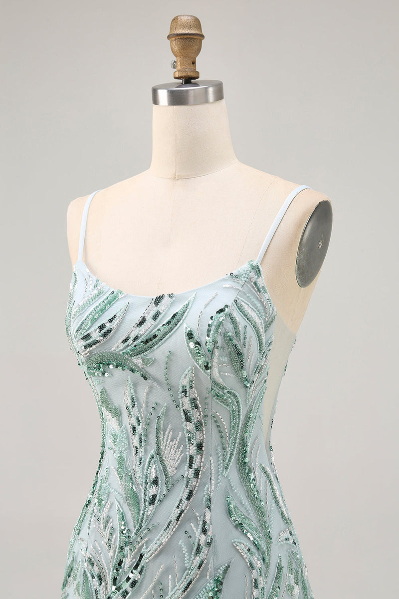 Load image into Gallery viewer, Sparkly Green Beaded Tight Short Homecoming Dress with Sequins