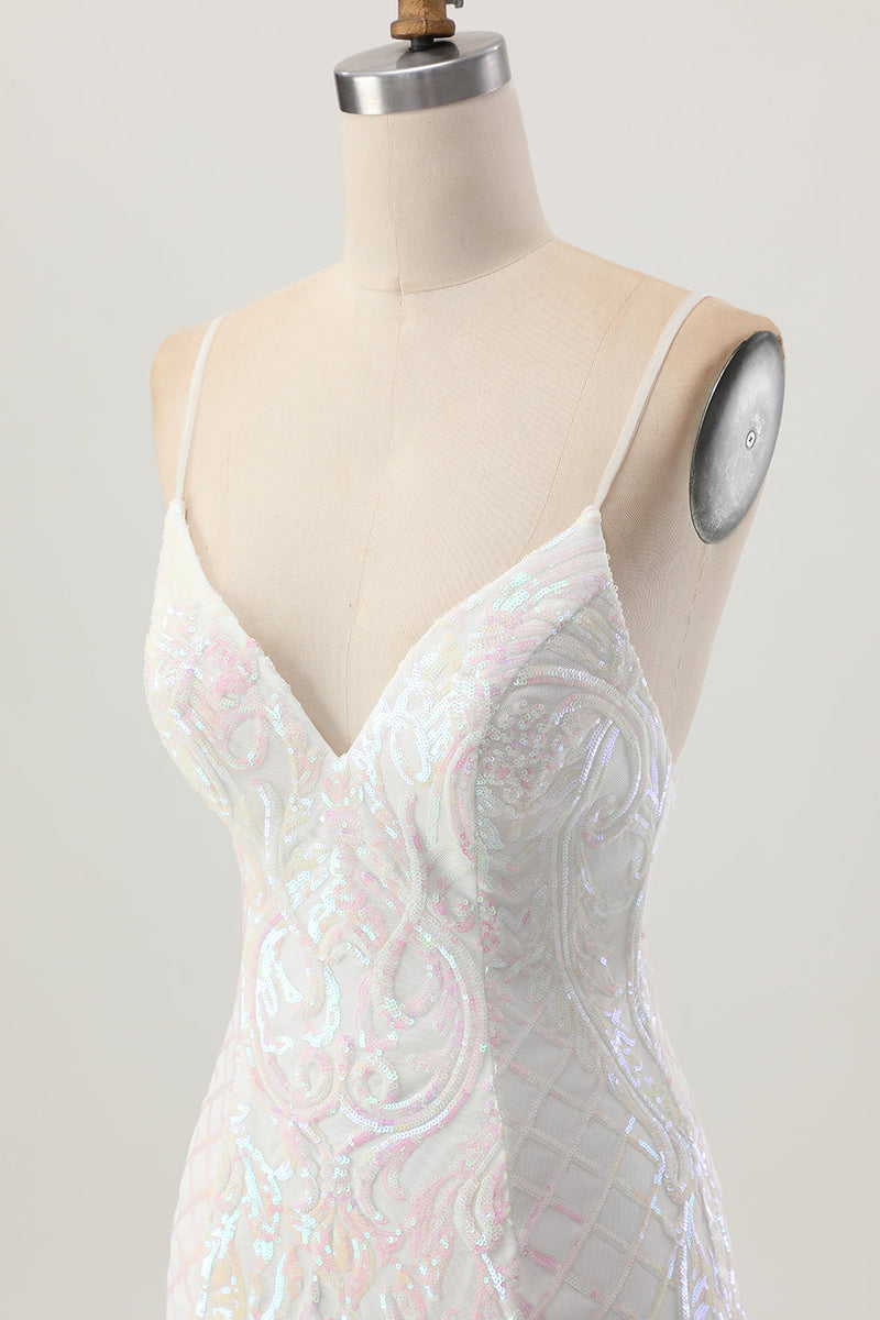 Load image into Gallery viewer, Sparkly White Sequins Tight Spaghetti Straps Short Homecoming Dress