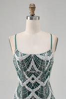 Load image into Gallery viewer, Sparkly Dark Green Tight Short Homecoming Dress with Beading
