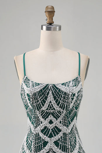 Sparkly Dark Green Tight Short Homecoming Dress with Beading