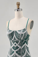Load image into Gallery viewer, Sparkly Dark Green Tight Short Homecoming Dress with Beading