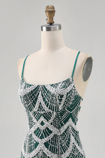 Sparkly Dark Green Tight Short Homecoming Dress with Beading