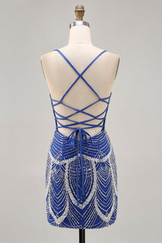 Sparkly Royal Blue Short Tight Homecoming Dress with Beading