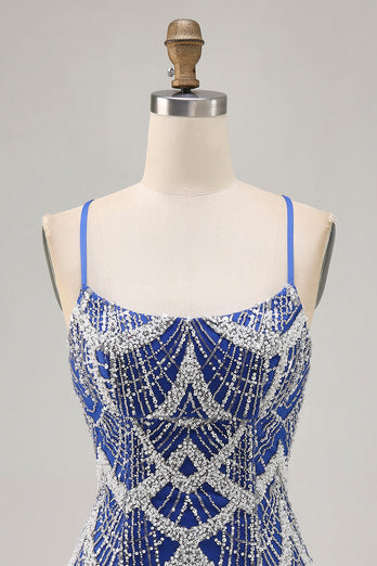 Sparkly Royal Blue Short Tight Homecoming Dress with Beading