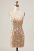Load image into Gallery viewer, Sparkly Champagne Floral Short Tight Homecoming Dress with Beading