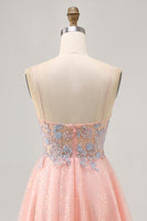 Load image into Gallery viewer, Blush and Blue Appliqued Sparkly Short Homecoming Dress with Sequins