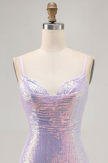 Sparkly Lilac Sequin Backless Tight Short Homecoming Dress
