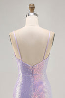 Load image into Gallery viewer, Sparkly Lilac Sequin Backless Tight Short Homecoming Dress
