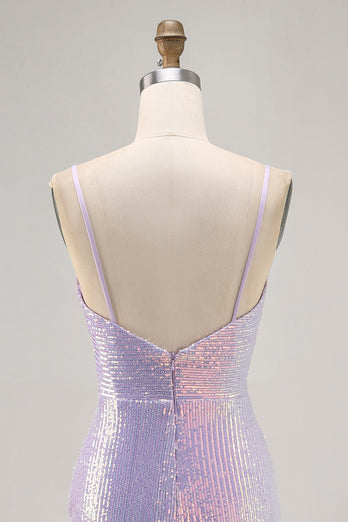 Sparkly Lilac Sequin Backless Tight Short Homecoming Dress