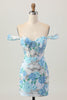 Load image into Gallery viewer, Sparkly Floral White Blue Sequins Off The Shoulder Short Homecoming Dress
