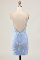 Load image into Gallery viewer, Sparkly Light Blue Corset Floral Short Tight Homecoming Dress with Appliques