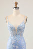 Load image into Gallery viewer, Sparkly Light Blue Corset Floral Short Tight Homecoming Dress with Appliques