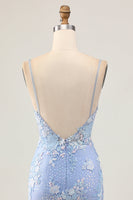 Load image into Gallery viewer, Sparkly Light Blue Corset Floral Short Tight Homecoming Dress with Appliques
