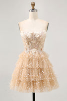 Load image into Gallery viewer, Sparkly Champagne Floral Polka Dots Corset Short Homecoming Dress