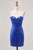 Load image into Gallery viewer, Sparkly Royal Blue Satin Tight Short Homecoming Dress with Beading