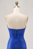 Load image into Gallery viewer, Sparkly Royal Blue Satin Tight Short Homecoming Dress with Beading