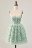 Load image into Gallery viewer, Sage Green Ruffled Corset Short Homecoming Dress with Lace