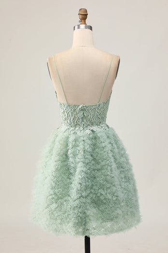 Sage Green Ruffled Corset Short Homecoming Dress with Lace