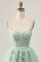Load image into Gallery viewer, Sage Green Ruffled Corset Short Homecoming Dress with Lace