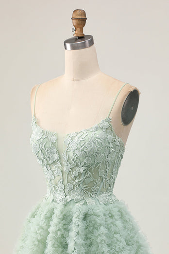 Sage Green Ruffled Corset Short Homecoming Dress with Lace