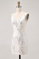 Load image into Gallery viewer, Sparkly White Tight V-Neck Short Homecoming Dress with Sequins