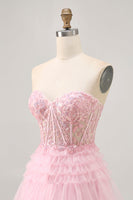 Load image into Gallery viewer, Sparkly Pink Tulle A Line Short Corset Homecoming Dress with Lace