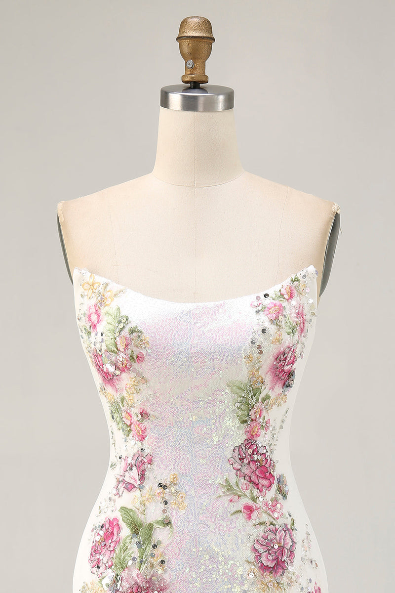 Load image into Gallery viewer, Sparkly White Floral Tight Sequined Short Homecoming Dress
