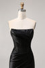 Load image into Gallery viewer, Black Strapless Corset Satin Short Tight Homecoming Dress