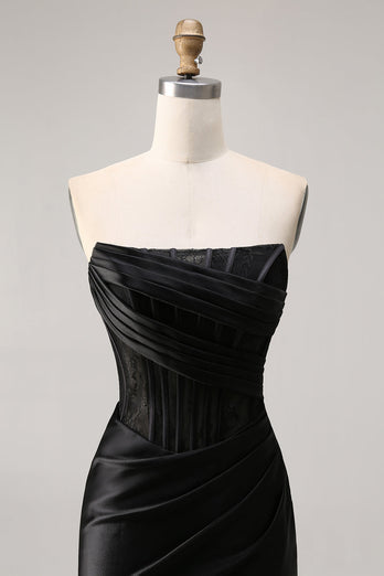 Black Strapless Corset Satin Short Tight Homecoming Dress