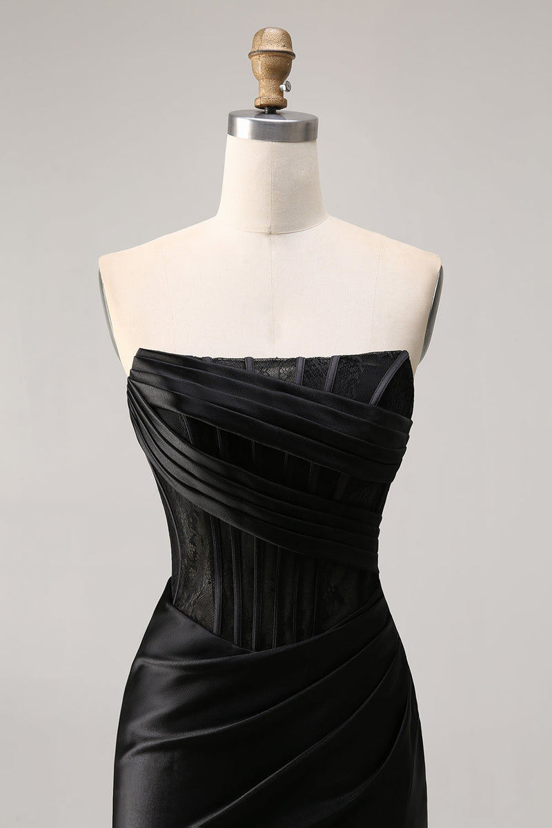 Load image into Gallery viewer, Black Strapless Corset Satin Short Tight Homecoming Dress