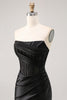 Load image into Gallery viewer, Black Strapless Corset Satin Short Tight Homecoming Dress