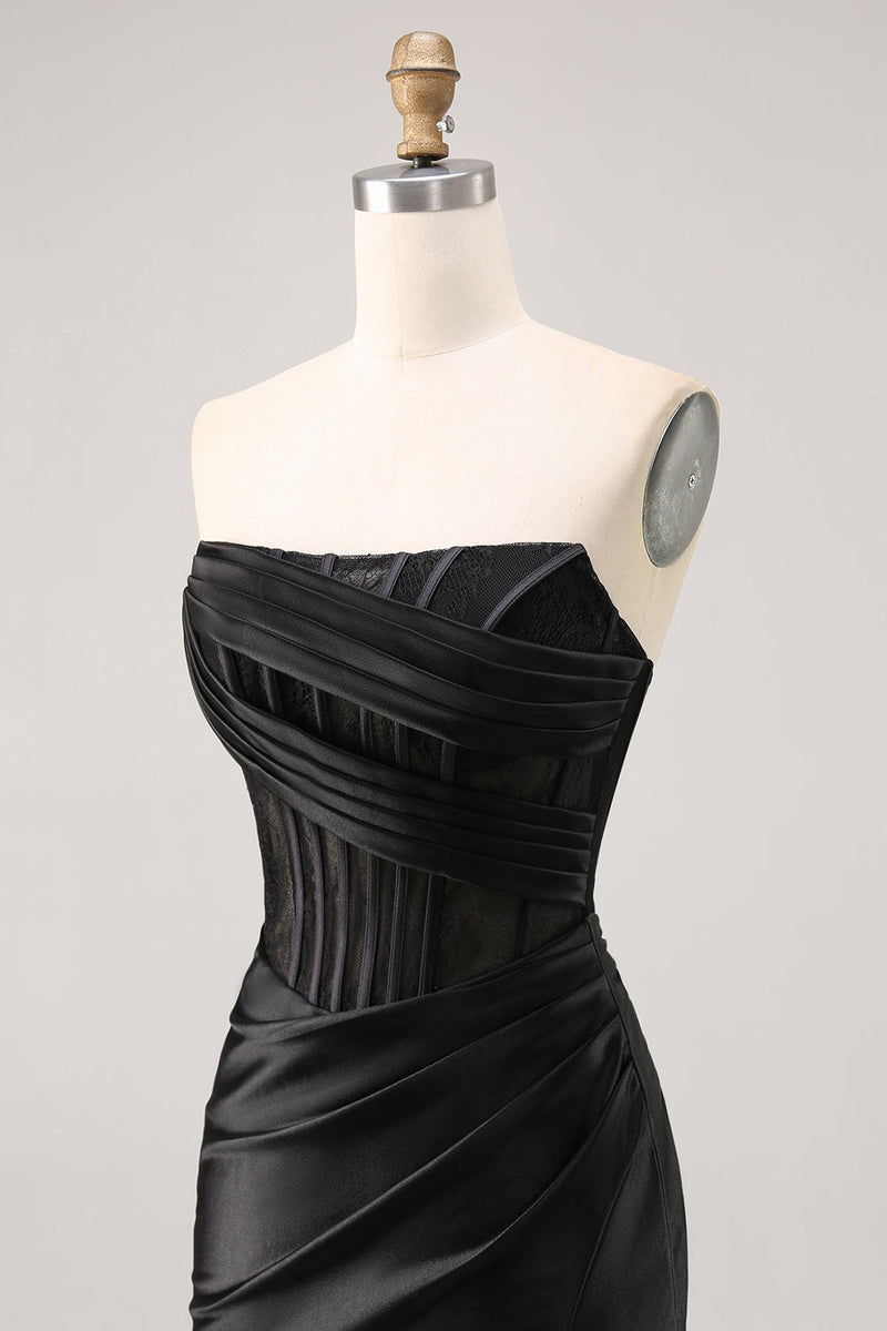 Load image into Gallery viewer, Black Strapless Corset Satin Short Tight Homecoming Dress