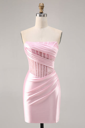 Black Strapless Corset Satin Short Tight Homecoming Dress