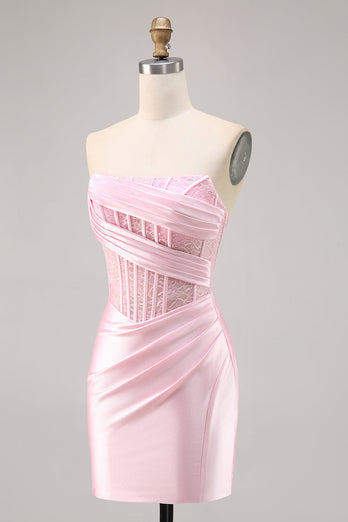 Black Strapless Corset Satin Short Tight Homecoming Dress