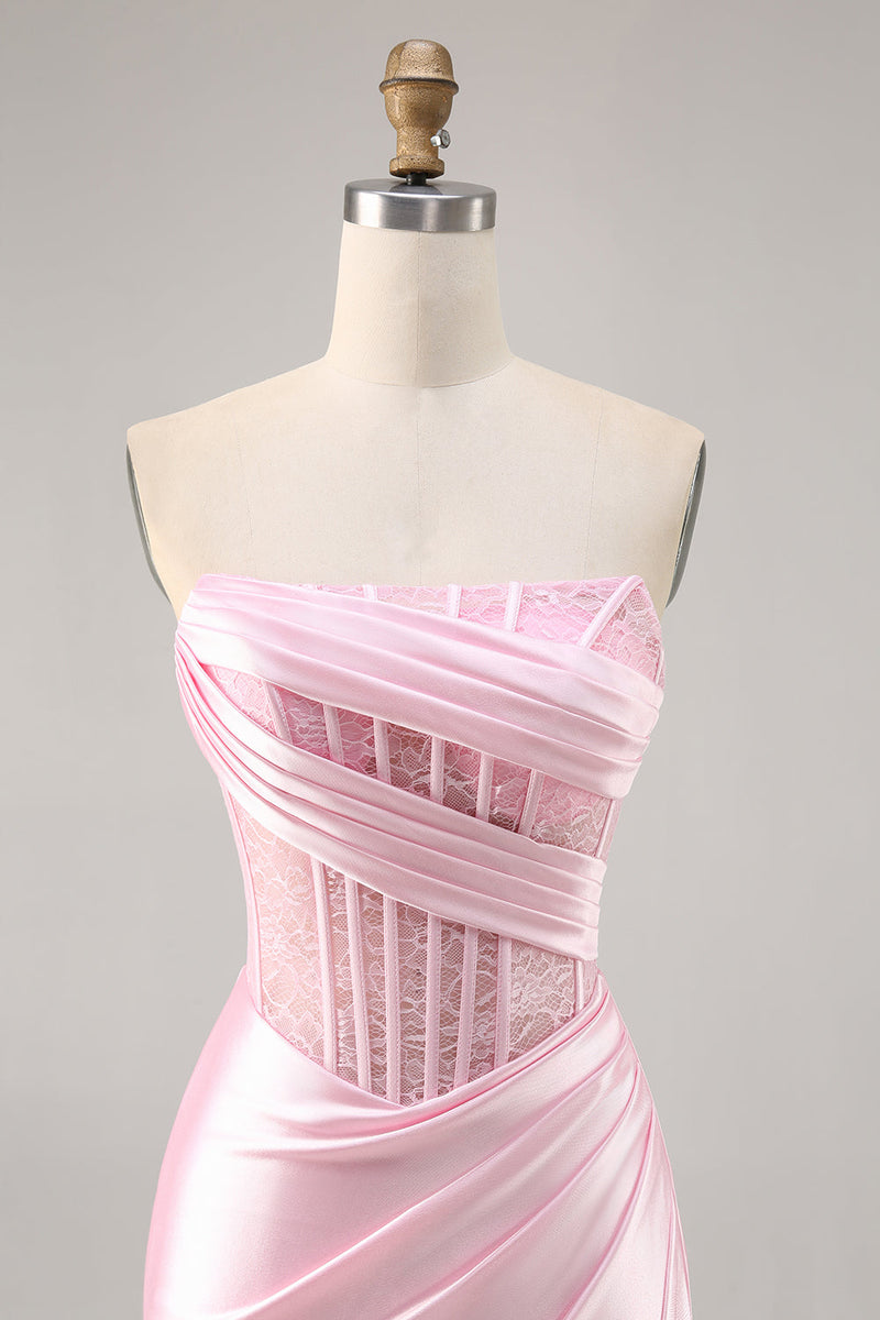Load image into Gallery viewer, Black Strapless Corset Satin Short Tight Homecoming Dress
